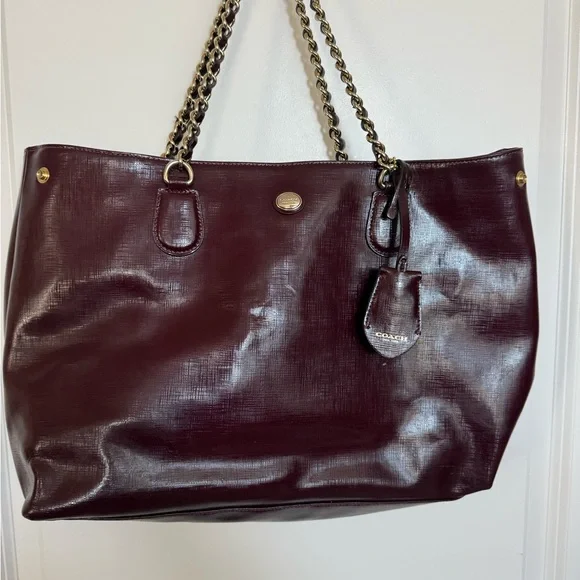 Coach Deep Burgundy Leather Tote - Picture 2 of 11
